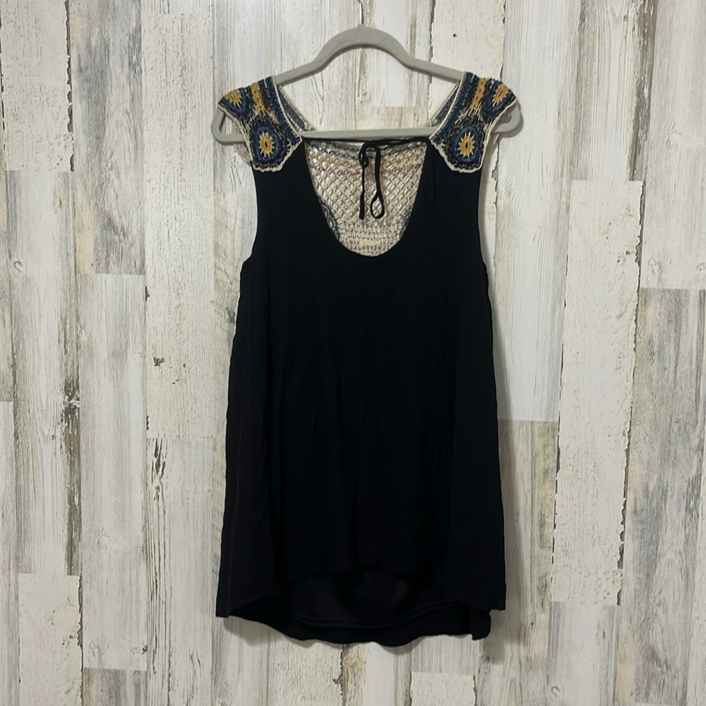 Contempo Casuals Crochet Top Black and Orange Graphic Embellished Mini Dress - Picture 4 of 8